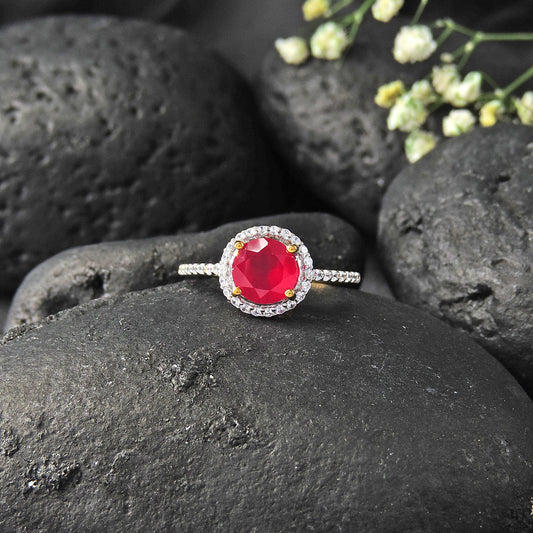 Ruby Solitaire Silver Ring -Dvynlove