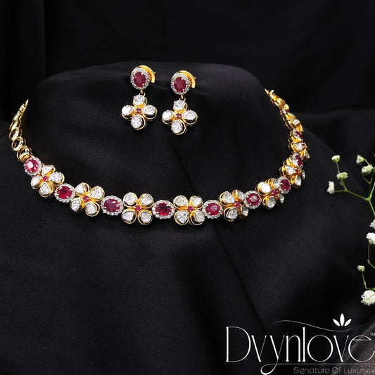 925 Silver Polki Floral Ruby Convertible Set