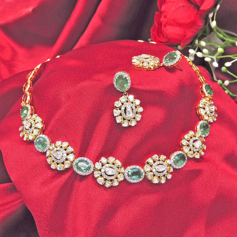 Polki Necklace Set With Emeralds and Diamond