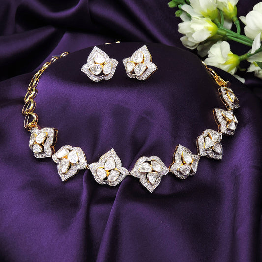 925 Silver Amer Polki Convertible Choker with Earring