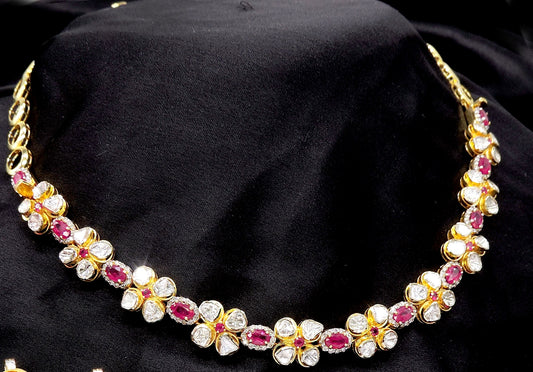 Convertable Polki Necklace With Diamond And Rubies