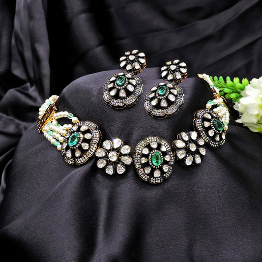 925 Silver Vintage Vibes Convertible Polki Necklace Set