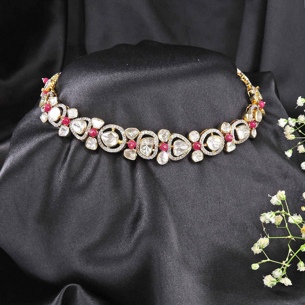 925 Silver Ruby Elegance Polki Convertible Necklace