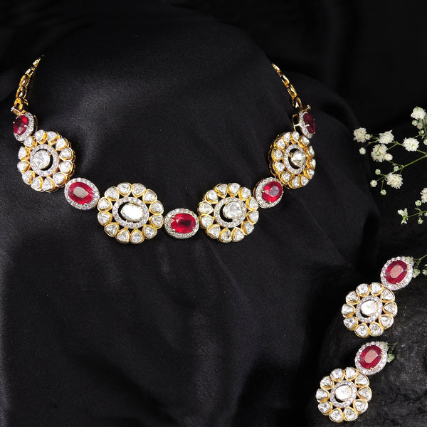 925 Silver Ruby Adorned Polki Convertible Set