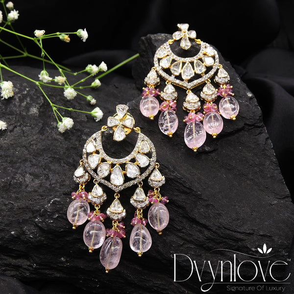 Pink Tourmaline Chandbali Polki Earring