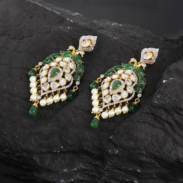 Beautiful Emerald Peacock Polki Earring