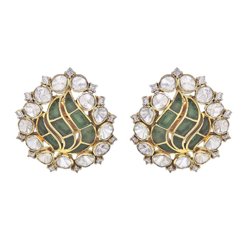 Polki Earring With Diamond And Emerald