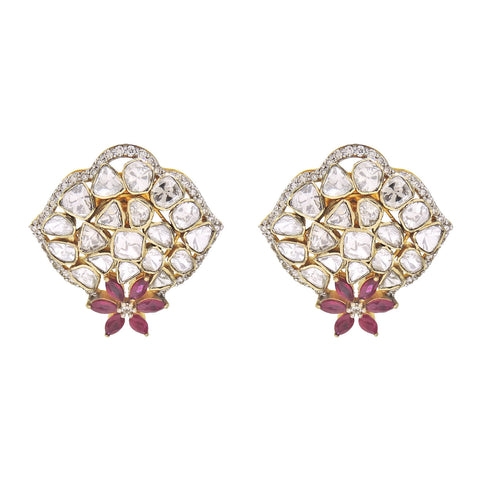 Polki Earring With Diamond And Ruby