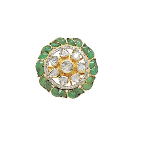Ethereal Emerald Diamond Polki Fusion Ring