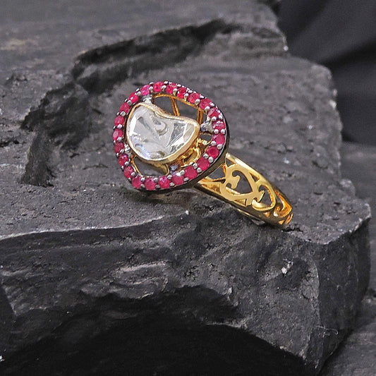 Ruby Luminance Polki Gold Ring - Dvynlove