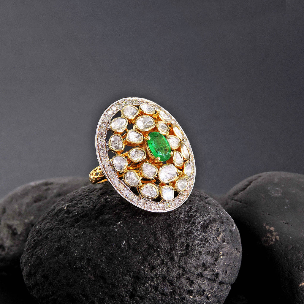 Emerald Royale Diamond Polki Ring
