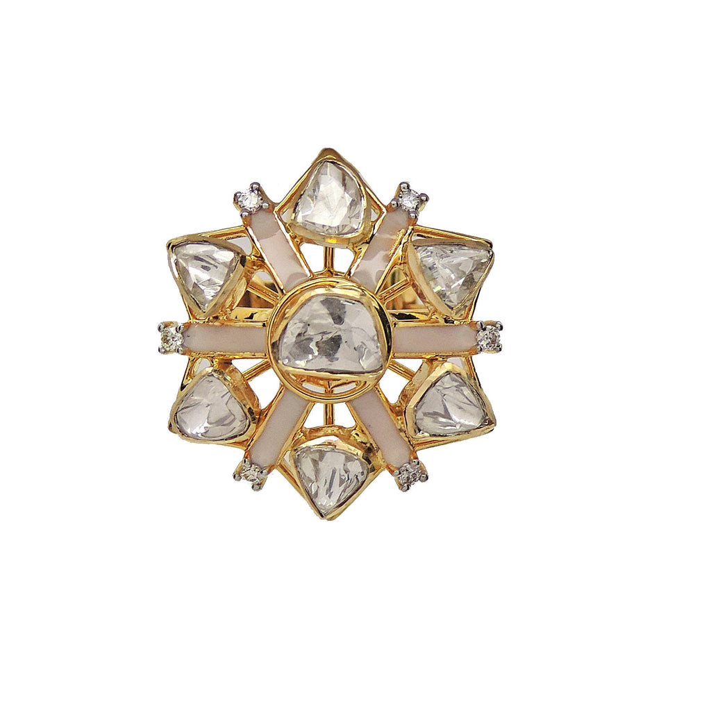Polki Ring With Diamond And Enamel