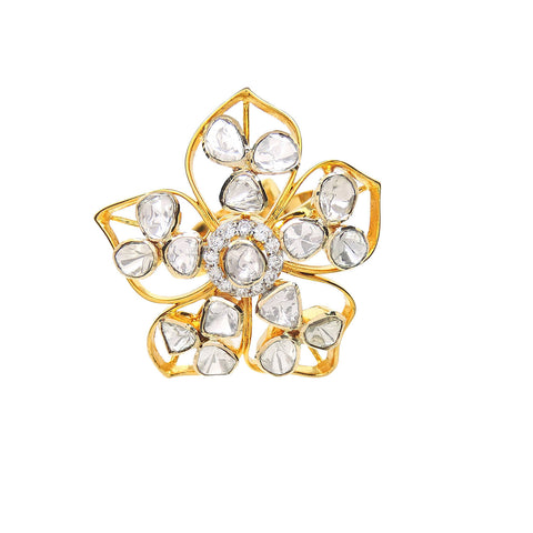 Floral Polki  Gold Ring