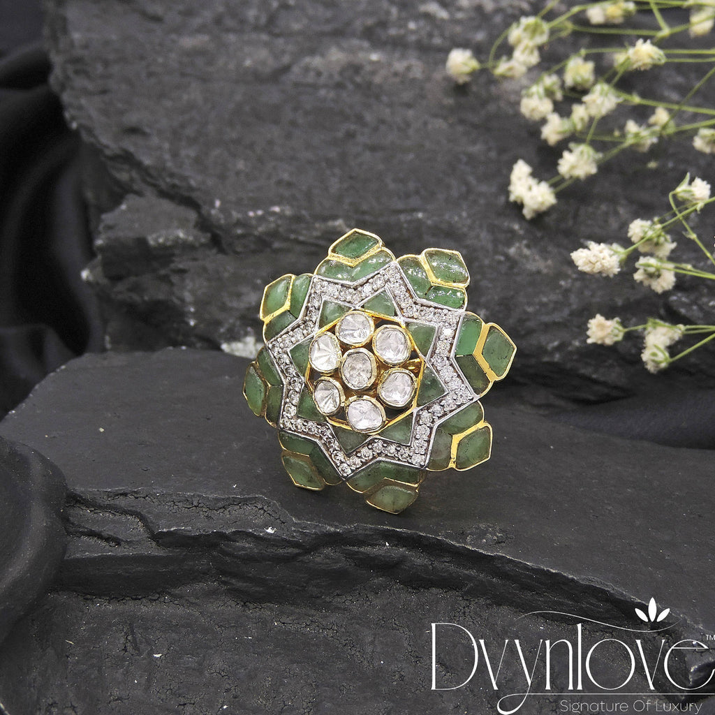 Geometric Emerald Enigma Polki Ring - Dvynlove