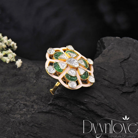 Emerald Mosaic Gold Elegance Polki Ring