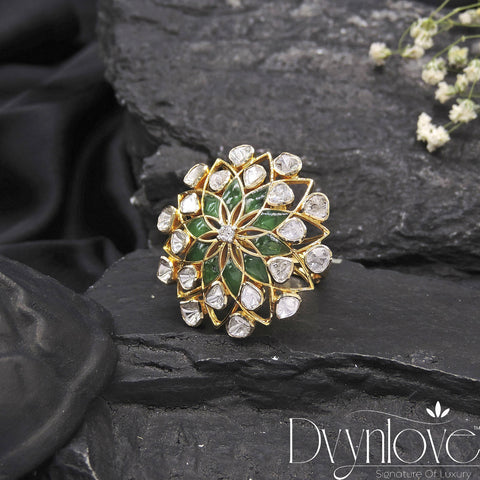 Emerald Blossom Polki Ring