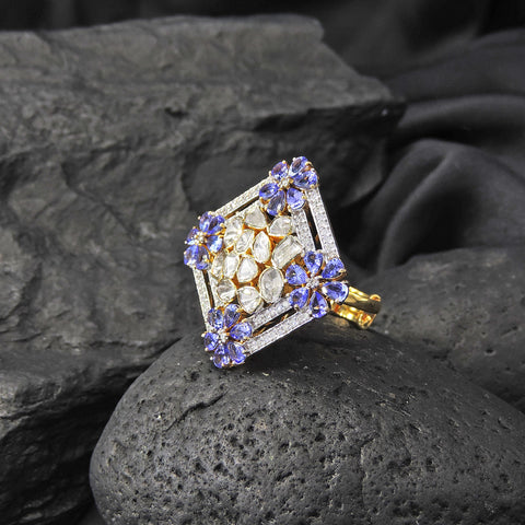 Tanzanite Elegance Polki Square ring