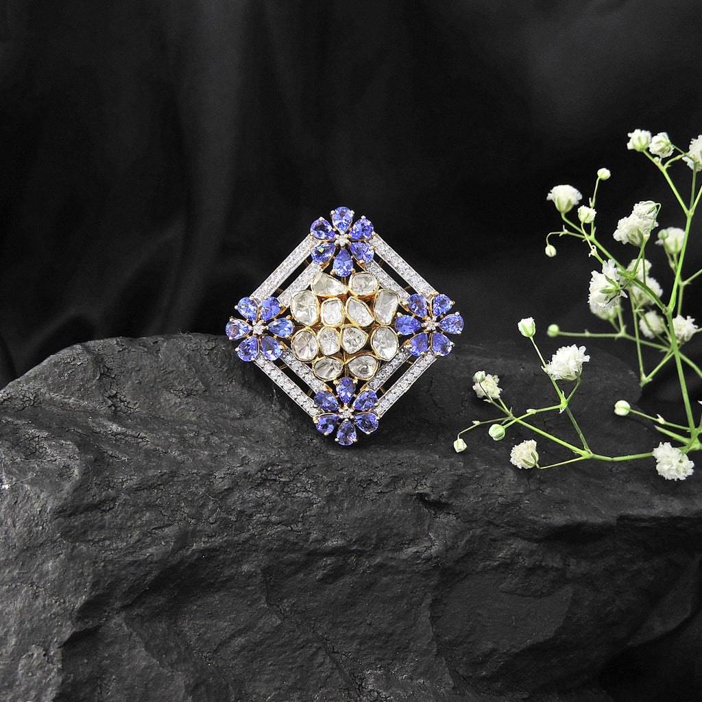 Tanzanite Elegance Polki Square ring