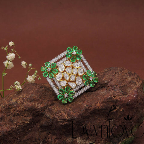 Emerald Elegance Polki Square ring