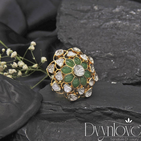 Emerald Floral Polki Ring