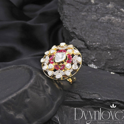 Polki Ring With Diamond And Ruby