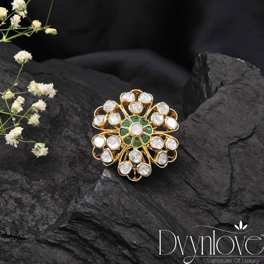 Enchanted Green Diamond Polki Ring