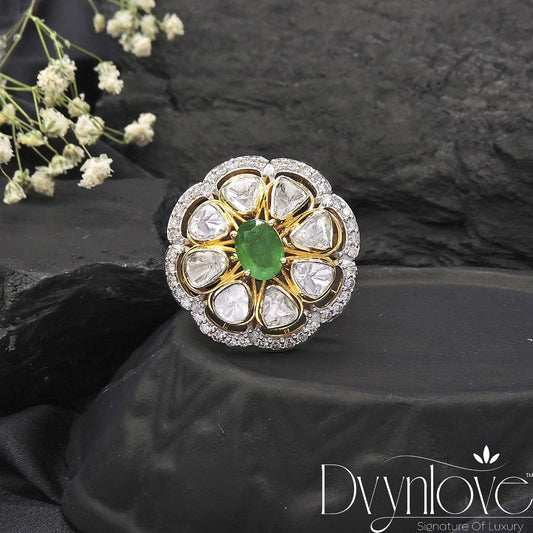 Emerald Blossom Grandeur Polki Ring