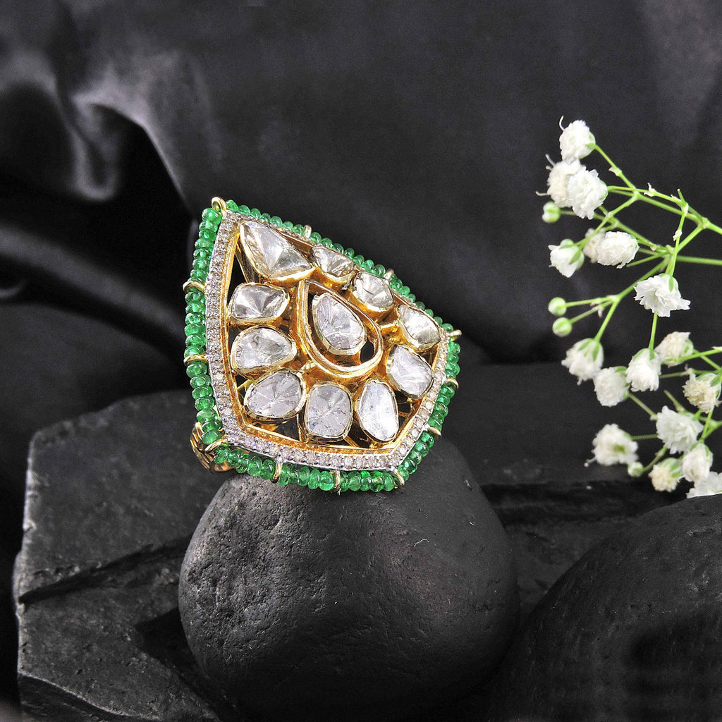 Ethereal Emerald  Diamond Polki Ring