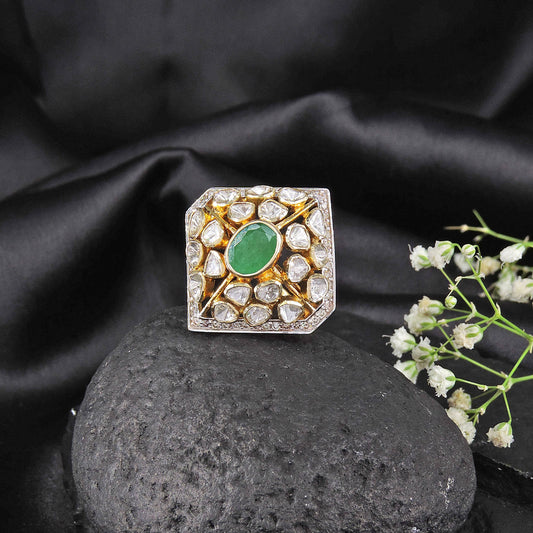 Emerald Polki Diamond Ring
