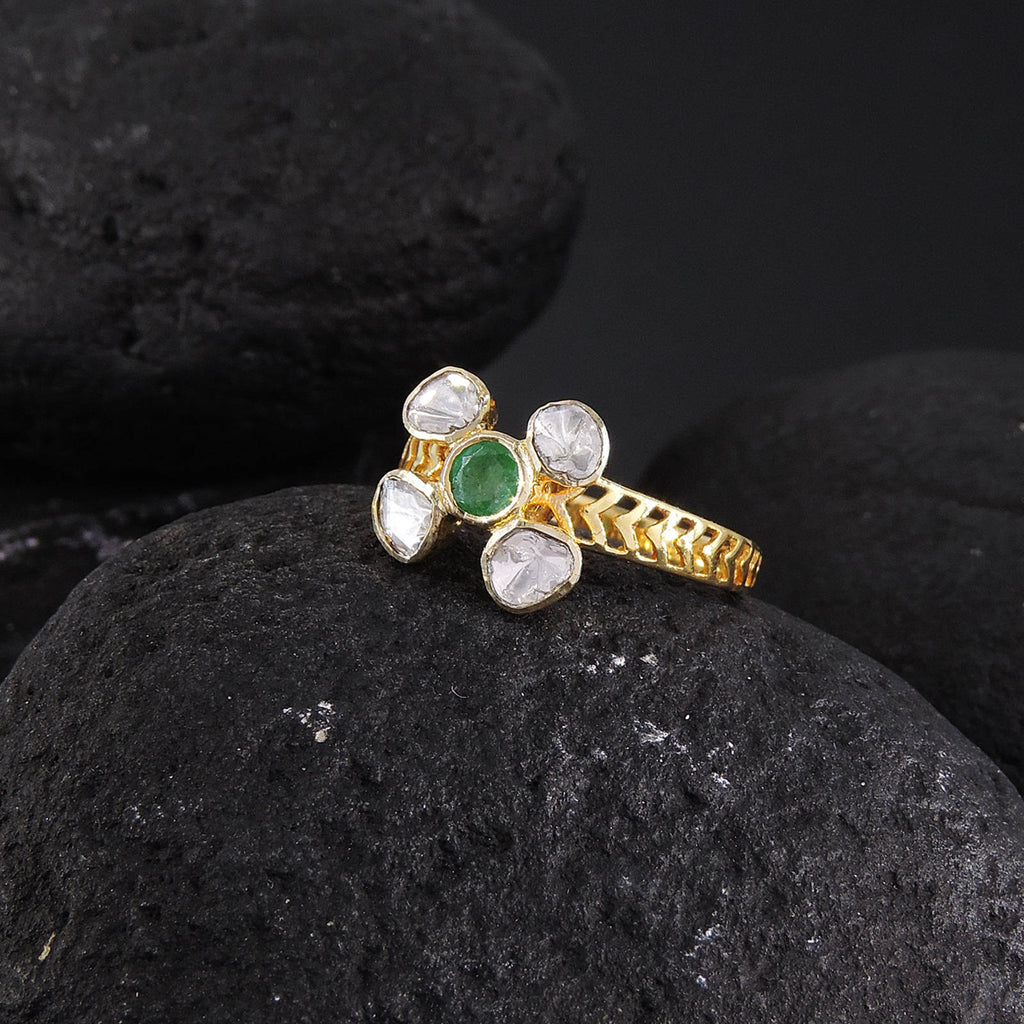 Enchanting Oasis Emerald Diamond Polki Ring