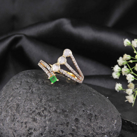 Mystic Meadow Polki Diamond Emerald Ring