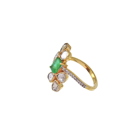 Classic Emerald Diamond Polki Ring