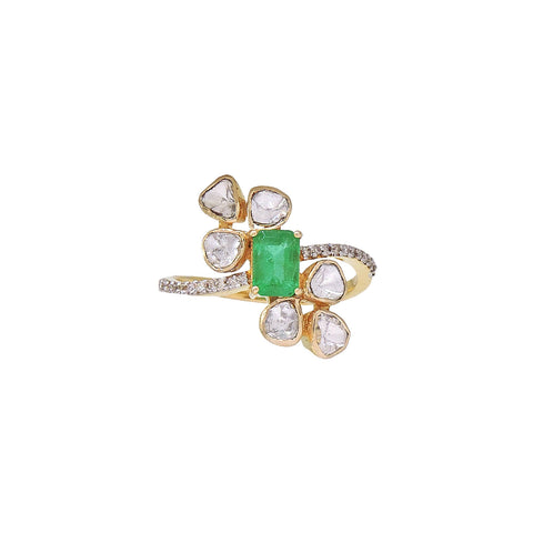 Classic Emerald Diamond Polki Ring
