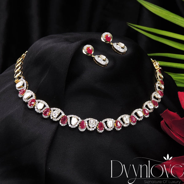 Polki Necklace Set With Ruby and Diamonds
