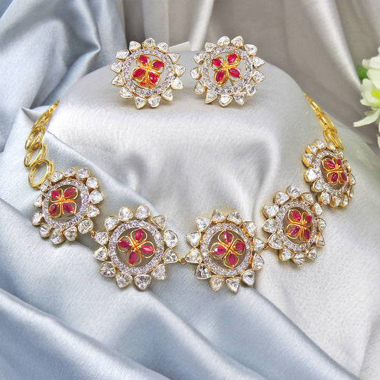Polki Necklace Set With Diamond And  Ruby