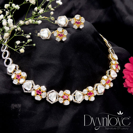 Polki Necklace Set With Diamond And Rubies