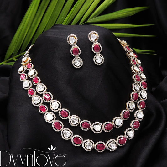 Detachable Polki Necklace Set with Ruby