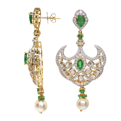 Emerald diamond and polki earring - Dvynlove 