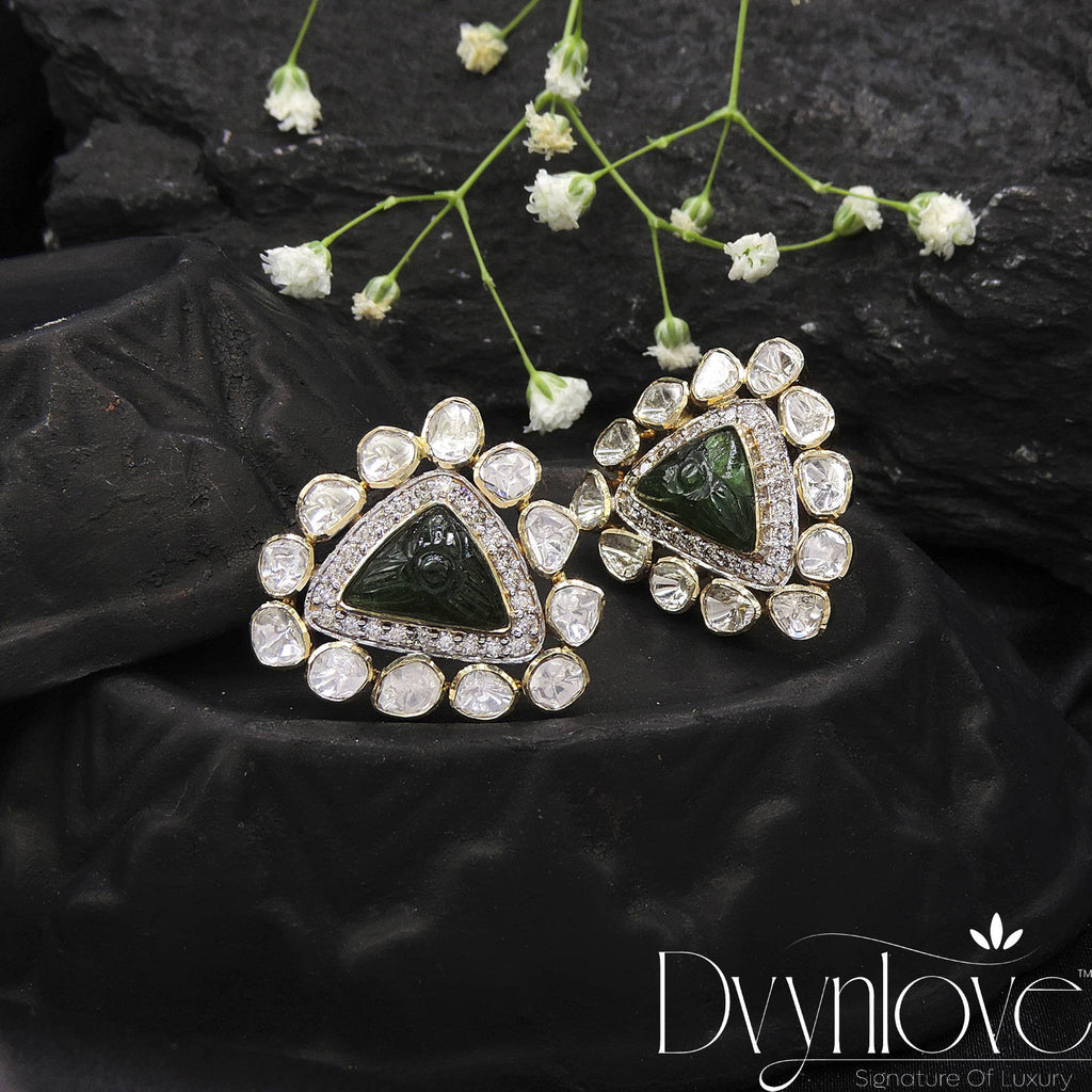 Polki Earring With Diamond And Emerald Carvin