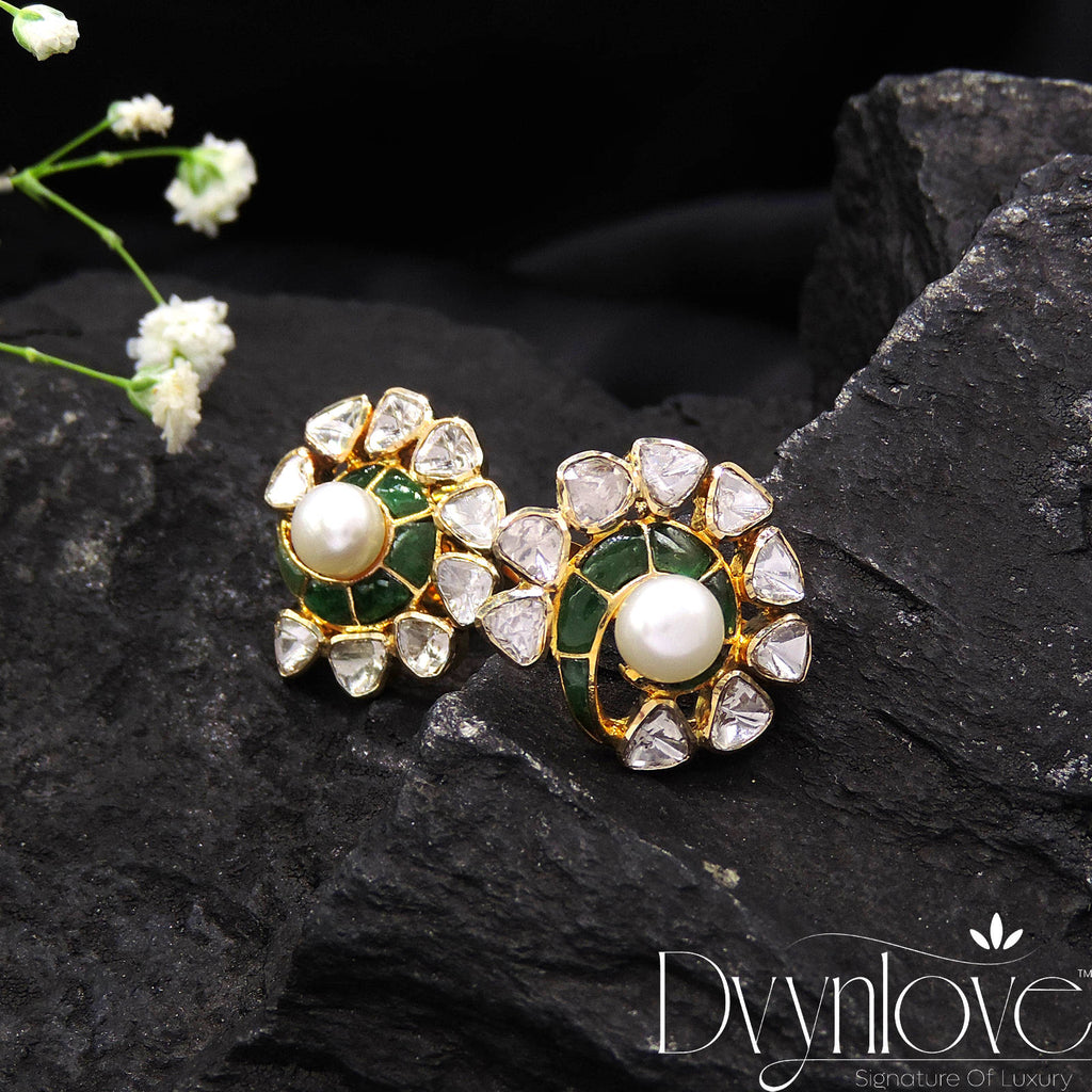 Polki Earring With Emerald And Pearl