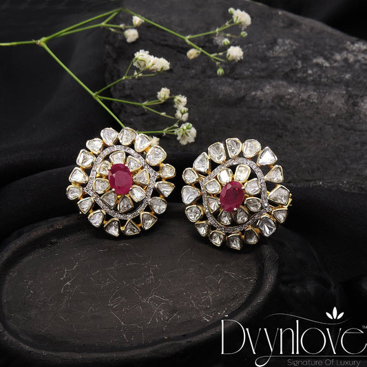 Polki Earring With Diamond And Ruby - Dvynlove