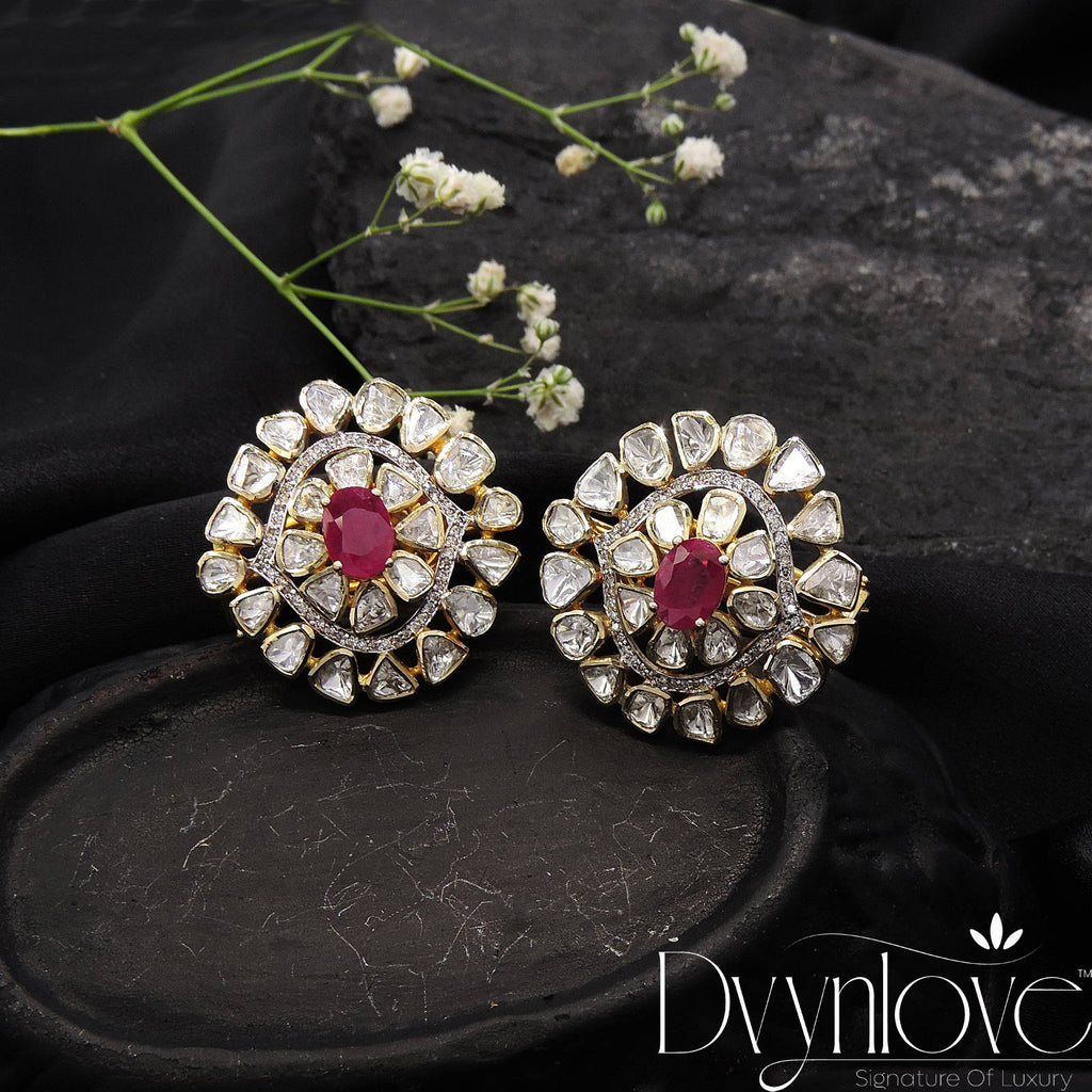 Polki Earring With Diamond And Ruby